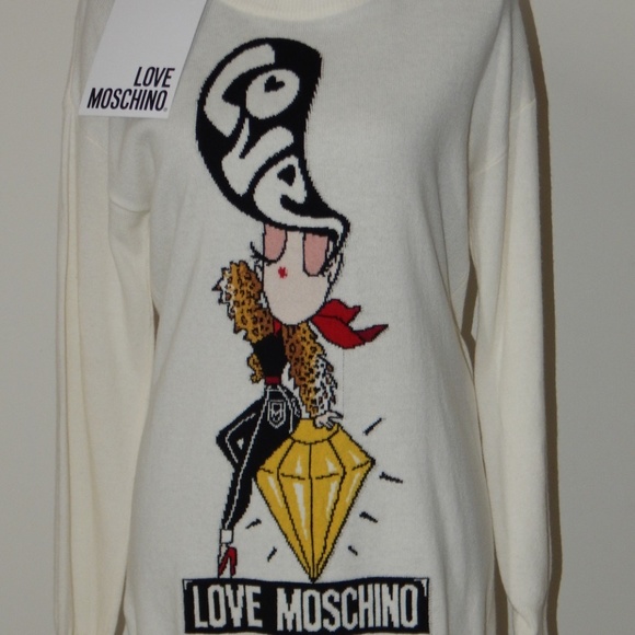 Love Moschino Pullover Sweater Dress Girl on Diamond Made in ITALY Ivory NWT - Picture 5 of 10